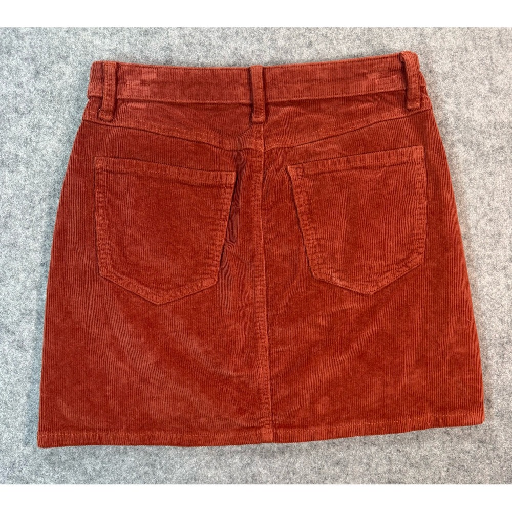 SO Womens Rust Orange Corduroy Mini Skirt Front Zip A-Line Size 5/27W - Picture 5 of 5